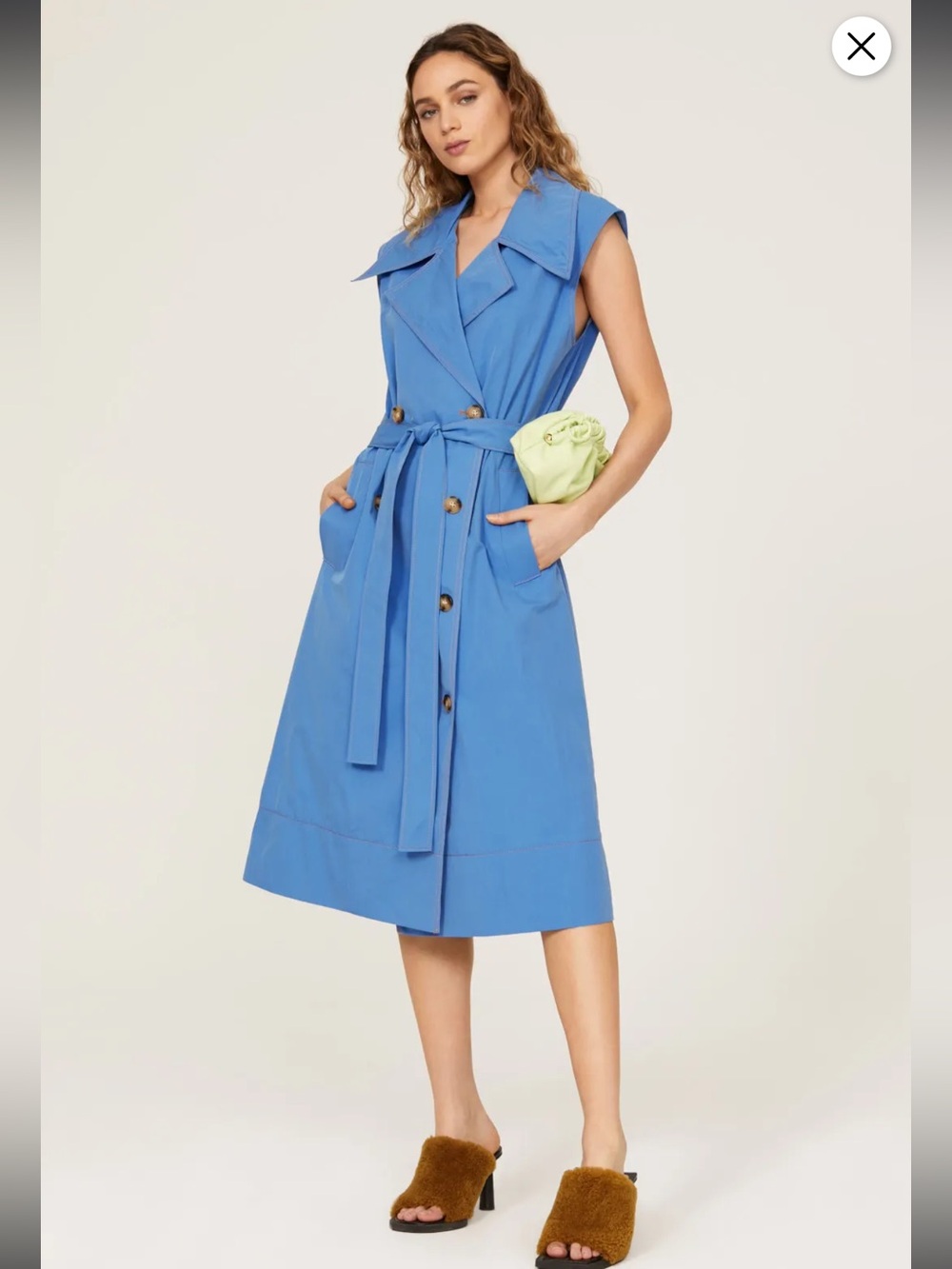 Rejina Pyo Women's Blue Astrid Trench Midi Belted Dress Size 14